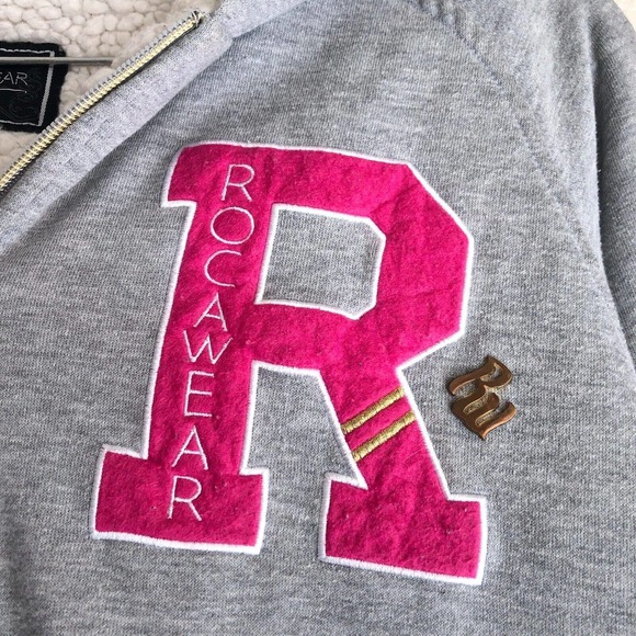Rocawear Women's Sherpa Hoodie Jacket XL Faux Fur Lined Cotton Fleece Full Zip - Picture 3 of 13